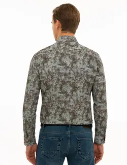 پیراهن آستین بلند مردانه خاکی پیرکاردین