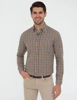 پیراهن آستین بلند مردانه قهوه ای پیرکاردین