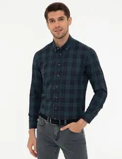 پیراهن آستین بلند مردانه آبی نفتی پیرکاردین