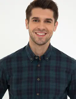 پیراهن آستین بلند مردانه آبی نفتی پیرکاردین