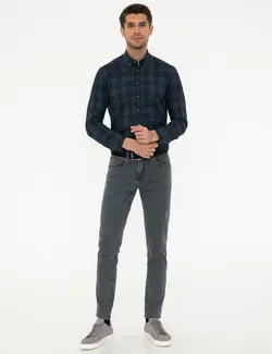 پیراهن آستین بلند مردانه آبی نفتی پیرکاردین