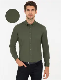 پیراهن آستین بلند مردانه خاکی پیرکاردین