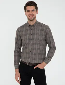 پیراهن آستین بلند مردانه قهوه ای پیرکاردین