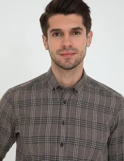 پیراهن آستین بلند مردانه قهوه ای پیرکاردین