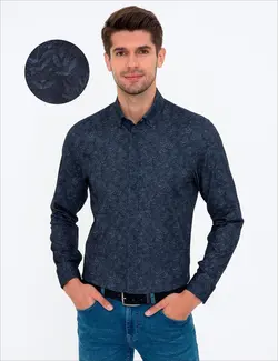 پیراهن آستین بلند مردانه سرمه ای پیرکاردین