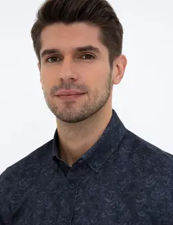 پیراهن آستین بلند مردانه سرمه ای پیرکاردین