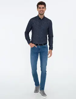 پیراهن آستین بلند مردانه سرمه ای پیرکاردین