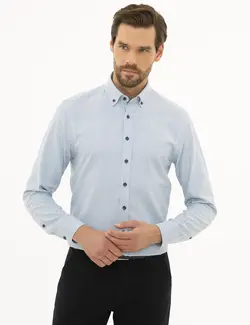 پیراهن آستین بلند مردانه آبی پیرکاردین