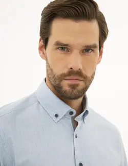 پیراهن آستین بلند مردانه آبی پیرکاردین