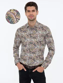 پیراهن آستین بلند مردانه قهوه ای پیرکاردین