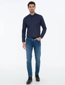 پیراهن آستین بلند مردانه سرمه ای پیرکاردین