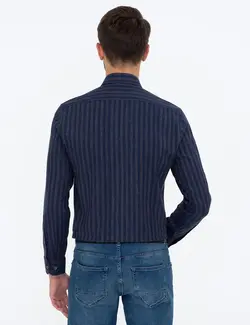 پیراهن آستین بلند مردانه سرمه ای پیرکاردین