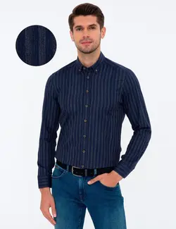 پیراهن آستین بلند مردانه سرمه ای پیرکاردین