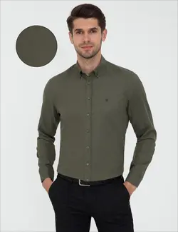 پیراهن آستین بلند مردانه خاکی پیرکاردین