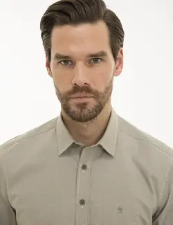 پیراهن آستین بلند مردانه خاکی پیرکاردین