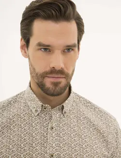 پیراهن آستین بلند مردانه قهوه ای پیرکاردین