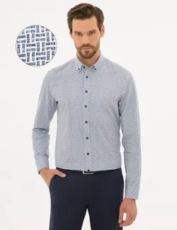 پیراهن آستین بلند مردانه سرمه ای پیرکاردین