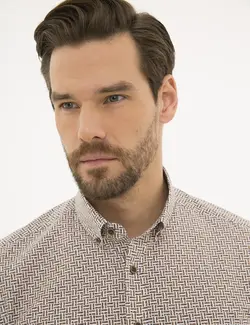 پیراهن آستین بلند مردانه شتری پیرکاردین