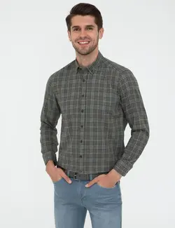 پیراهن آستین بلند مردانه خاکی پیرکاردین