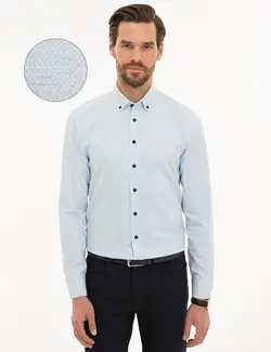 پیراهن آستین بلند مردانه آبی روشن پیرکاردین