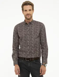 پیراهن آستین بلند مردانه قهوه ای پیرکاردین