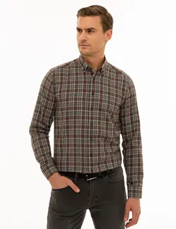 پیراهن آستین بلند مردانه قهوه ای پیرکاردین