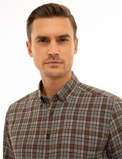 پیراهن آستین بلند مردانه قهوه ای پیرکاردین