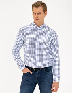 پیراهن آستین بلند مردانه آبی پیرکاردین