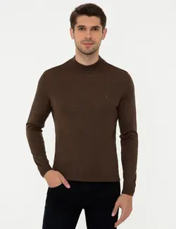پلیور یقه اسکی مردانه قهوه ای روشن پیرکاردین