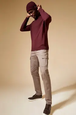 شلوار کتان مردانه خاکی دفاکتو