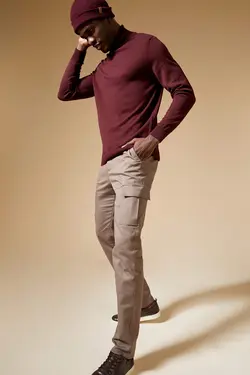 شلوار کتان مردانه خاکی دفاکتو