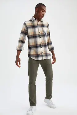 شلوار کتان مردانه خاکی دفاکتو