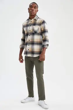 شلوار کتان مردانه خاکی دفاکتو