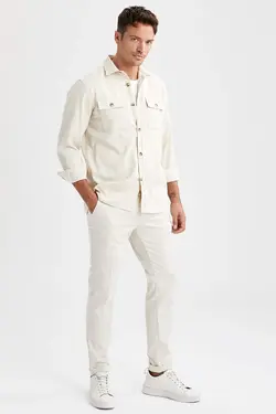 شلوار کتان مردانه بژ دفاکتو