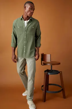 شلوار کتان مردانه سبز دفاکتو