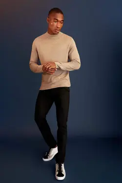 پلیور یقه اسکی مردانه بژ دفاکتو