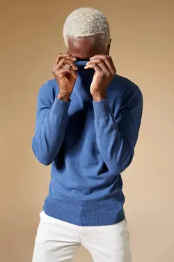 پلیور یقه اسکی مردانه نیلی دفاکتو