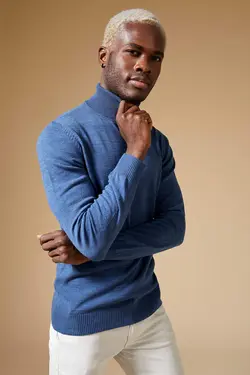 پلیور یقه اسکی مردانه نیلی دفاکتو