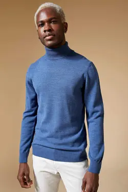 پلیور یقه اسکی مردانه نیلی دفاکتو