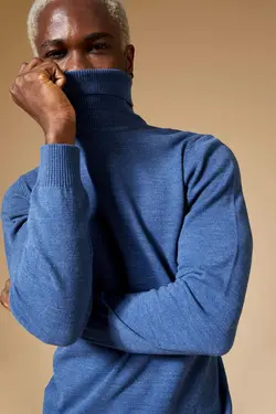 پلیور یقه اسکی مردانه نیلی دفاکتو