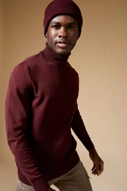 پلیور یقه اسکی مردانه زرشکی دفاکتو