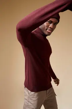 پلیور یقه اسکی مردانه زرشکی دفاکتو