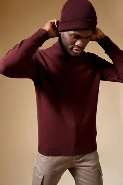 پلیور یقه اسکی مردانه زرشکی دفاکتو