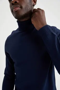 پلیور یقه اسکی مردانه سرمه ای دفاکتو