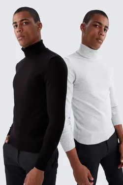 پلیور یقه اسکی مردانه خاکستری دفاکتو