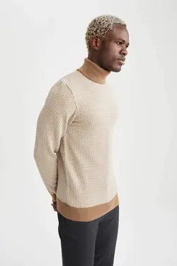 پلیور یقه اسکی مردانه بژ دفاکتو