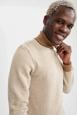 پلیور یقه اسکی مردانه بژ دفاکتو