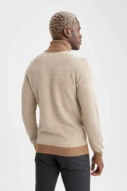 پلیور یقه اسکی مردانه بژ دفاکتو