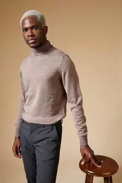 پلیور یقه اسکی مردانه بژ دفاکتو