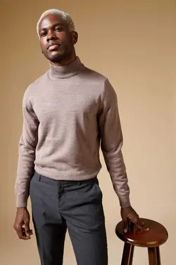 پلیور یقه اسکی مردانه بژ دفاکتو